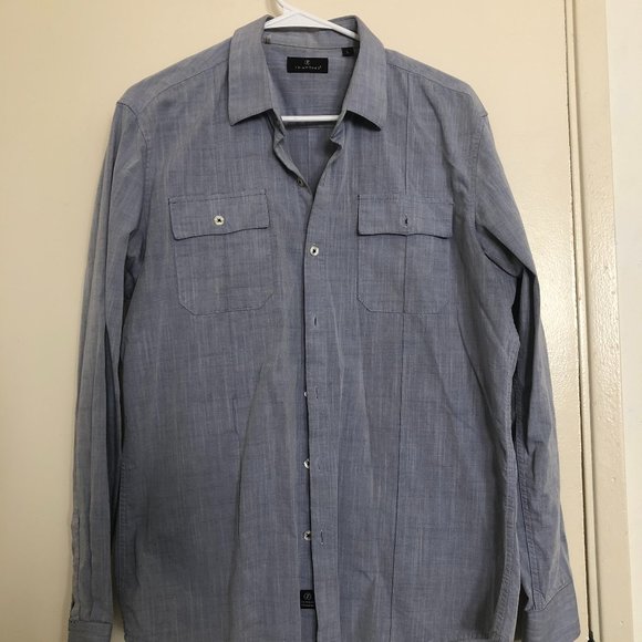Men's summer button down shirt, blue, Size L - Picture 1 of 6